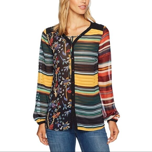 Desigual Glenn Sheer Bright Striped Shirt, Size M - Picture 1 of 10